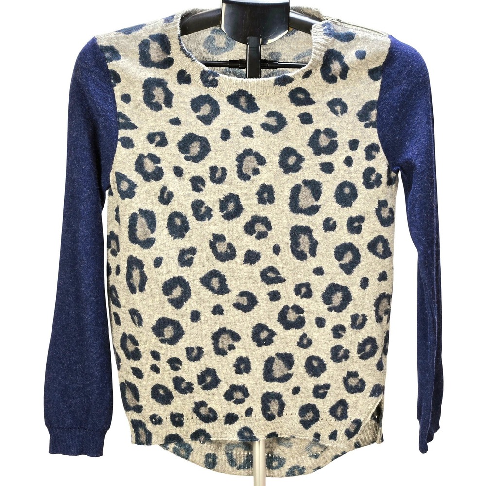 Women's Rebecca Taylor Medium Leopard Print Wool Cashmere Sweater Zip Shoulder